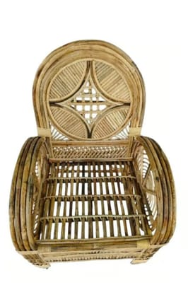 Handcrafted Natural Rattan Cane Armchair with Woven Backrest for Living Room & Balcony