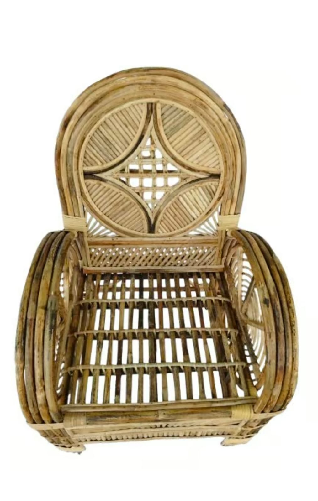 Handcrafted Natural Rattan Cane Armchair with Woven Backrest for Living Room & Balcony