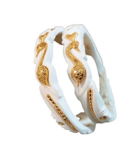 Purabi Jewels Traditional White & Gold Peacock Design Original Shankha Bangles for Women