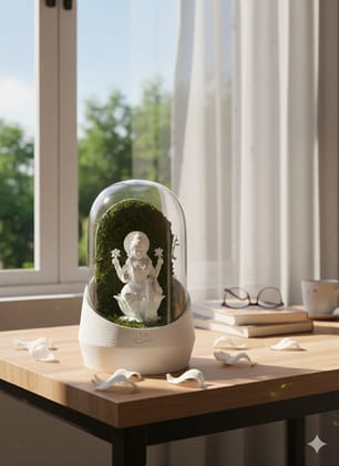 Lakshmi Idol Terrarium Globe with Moss - Prosperity & Home Decor