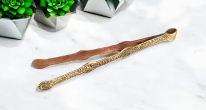 Mii Art Pure Brass tawa tong and 2 type Spoon for Cooking & Serving Kitchen Tools, Salad Spoon, Flip Spatula, Ladle, Brass Utensils(size-43cm) Pack of 4 pcs.