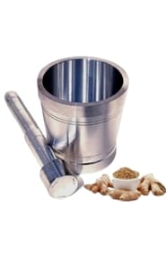 Mii Art Okhli MusaLkichen Masher,Mortar And Pestle imamdasta, Kharal, Khalbatta, Okhli Masher Pestle Aluminium(Color-Silver)(Material-Aluminium)(Size-Okhli-8Cm Musal-18cm) Pack of 1 set