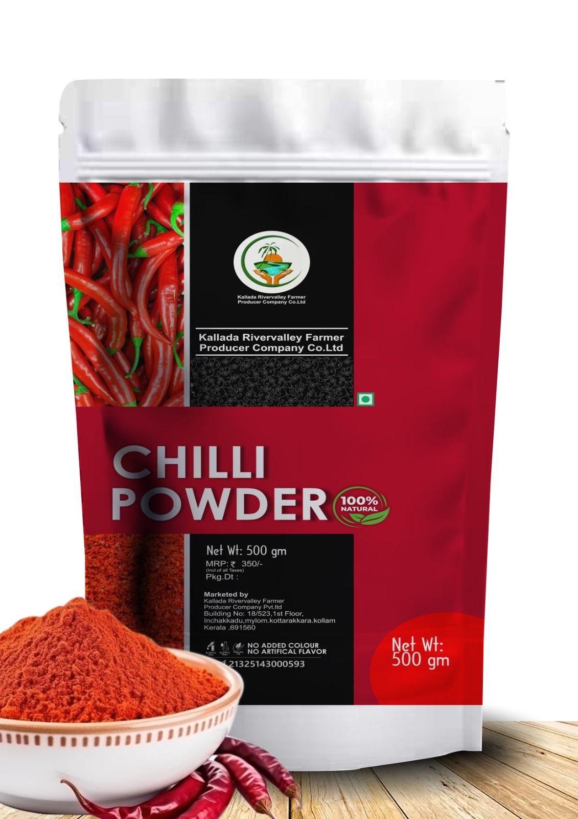 Kallada Rivervalley 100% Natural Chilli Powder - 500gm, No Added Color/Flavor