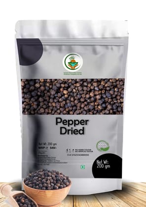 100% Natural Dried Black Pepper 200gm Pouch