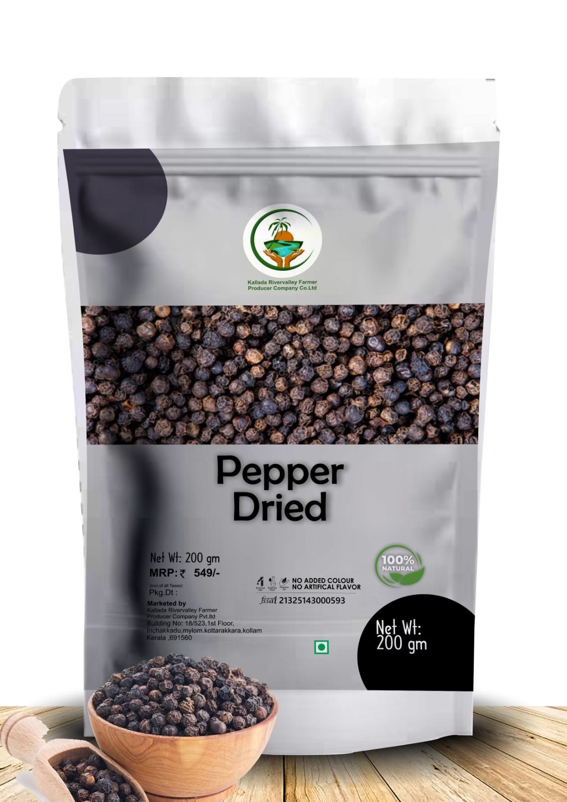 100% Natural Dried Black Pepper 200gm Pouch