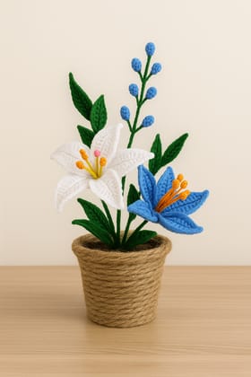 Handmade Crocheted Artificial Flower Arrangement in Jute Pot