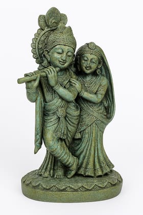Radha Krishna Idol Statue | Divine Love Showpiece | Antique Green Finish