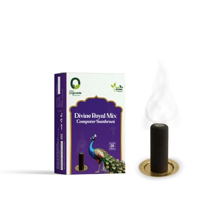 Prime Orgoveda Divine Royal Mix Computer Sambrani | 100% Natural Organic Dhoop Sambrani | Long-Lasting Divine Fragrance for Meditation, Pooja, Yoga | Charcoal-Free Herbal Sambrani (Pack of 20 Pcs)