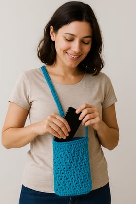 Handcrafted Teal Blue Crocheted Sling Bag Handcrafted Teal Blue Crocheted Sling Bag