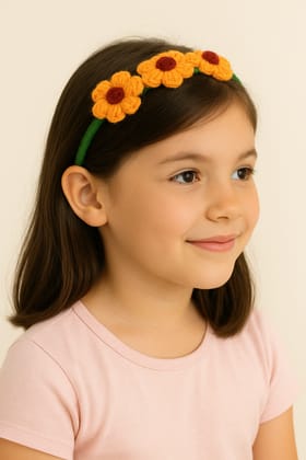 Charming Yellow Crocheted Flower Headband for Girls & Women