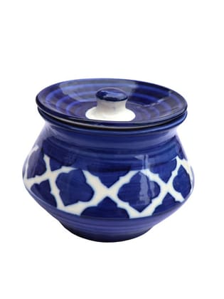 Handcrafted Blue & White Ceramic Storage Pot with Lid