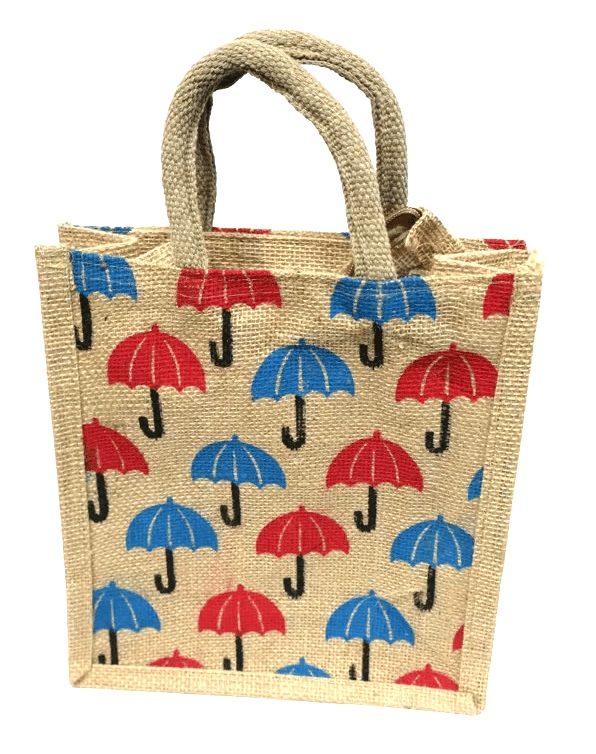 Eco-Friendly Jute Bag with Umbrella Print - Reusable & Stylish Tote