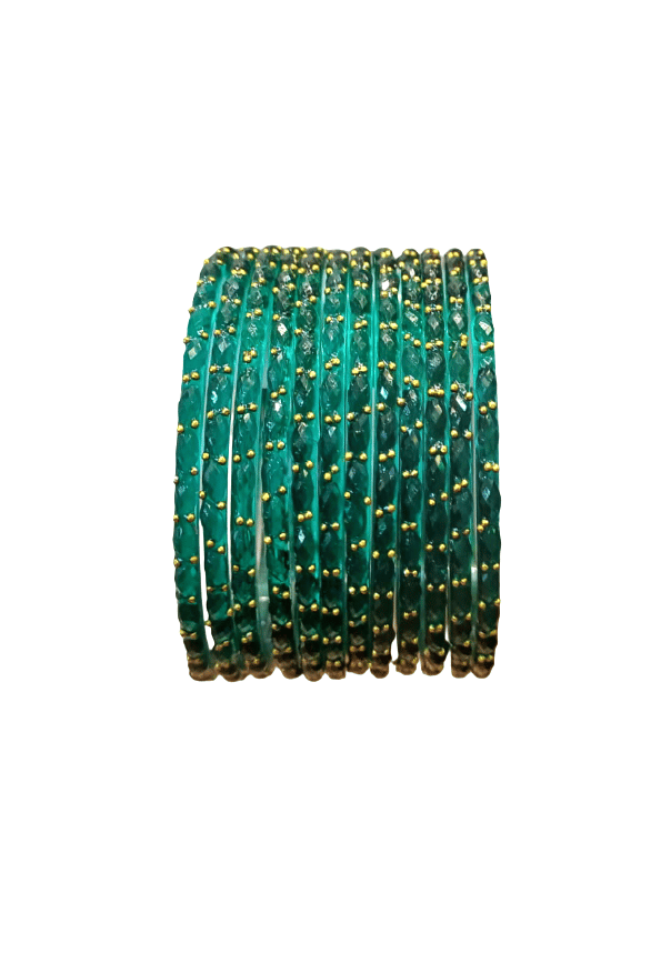 Elegant Emerald Green Faceted Bangles with Gold Accents Set - Bangles & Bracelets | Buy online on ZillyBuy