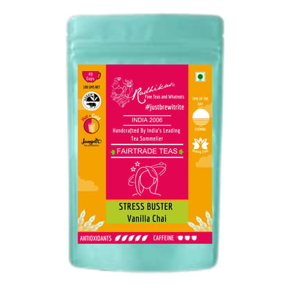 STRESS BUSTER Vanilla Chai - Soothe Your Mind & Body (100 gm - Makes 40 Cups of Kadak Chai) by M/S RADHIKAS FINE TEAS AND WHATNOTS