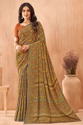 Multicolor Printed Crepe Saree