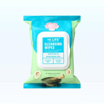 Cleansing Wet Wipes | Matcha and Avocado Oil | 70 GSM Thick | Pack of 25 Wipes
