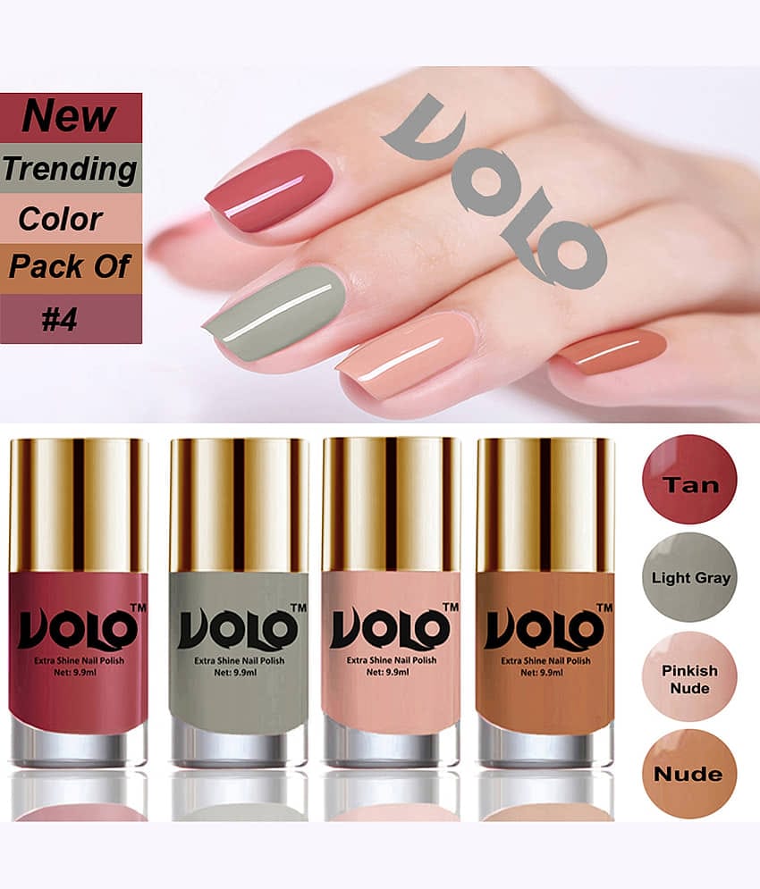 Volo HD Colors High-Shine Long Lasting Non Toxic Professional Nail Polish Set of 4(Tan, Light Grey , Pinkish Nude, Nude)