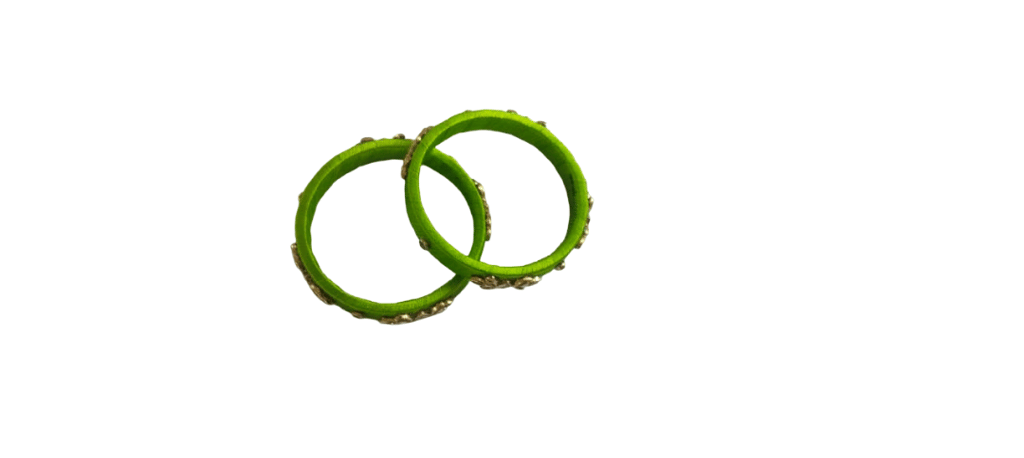 Traditional Green Thread Bangles with Gold Embellishments (Pair)