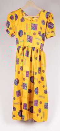 Vibrant Yellow Floral Printed Puff Sleeve Midi Dress for Women