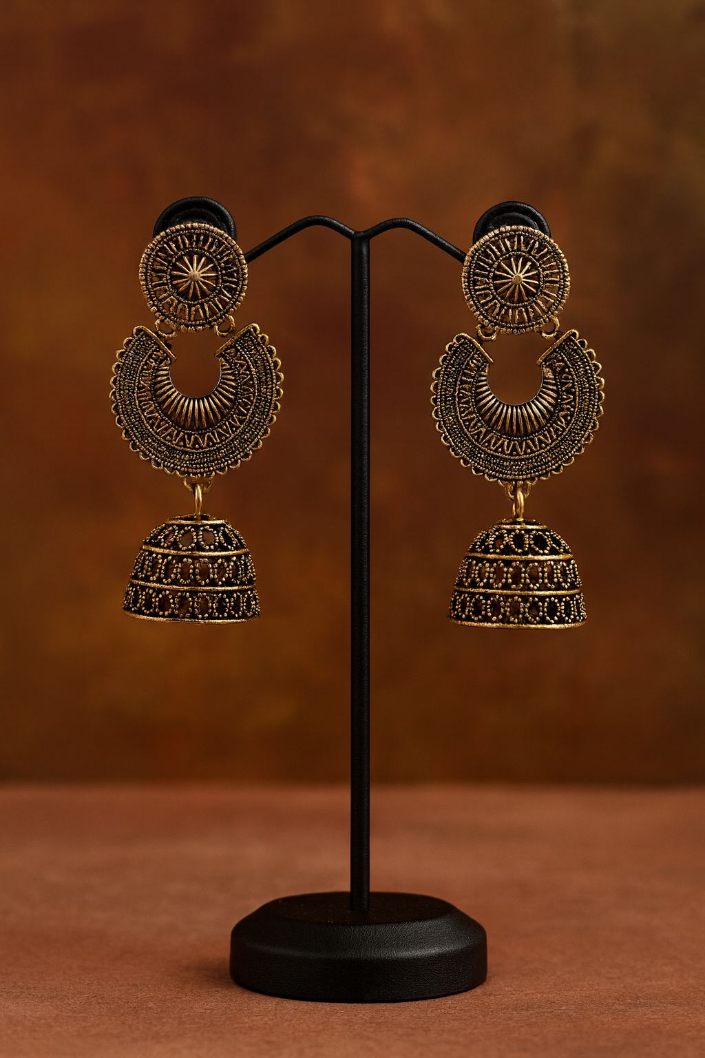 Traditional Oxidised Antique Gold Plated Jhumka Earrings for Women
