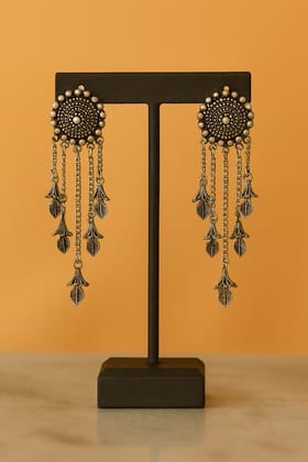 Oxidized German Silver Dangle Earrings with Leaf Charms