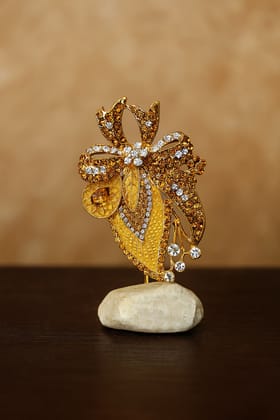 Elegant Gold-Plated Rhinestone Bow Tabletop Ornament with Stone Base