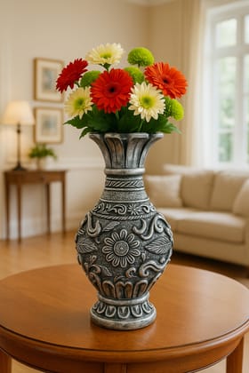 Handcrafted Silver Embossed Floral Decorative Vase Handcrafted Silver Embossed Floral Decorative Vase