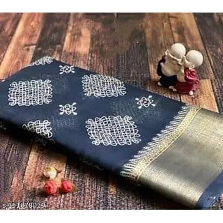 Grey Colour Cotton Printed saree With Blouse Piece