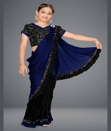 HARPITA Lycra Saree For Girls ( Navy Blue , Pack of 1 )