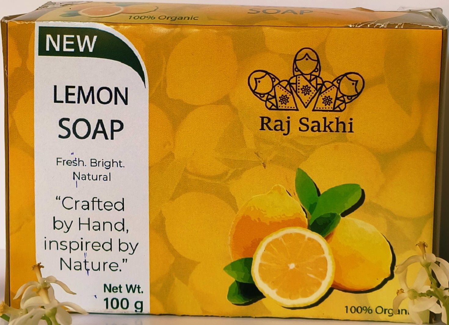 Raj Sakhi New 100% Organic Lemon Soap for Fresh & Bright Skin, 100g