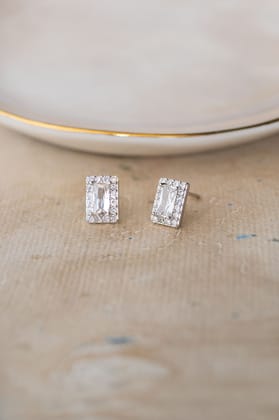 Mysterical Rectangle Solitaire Sterling Silver Stud Earrings-Silver
