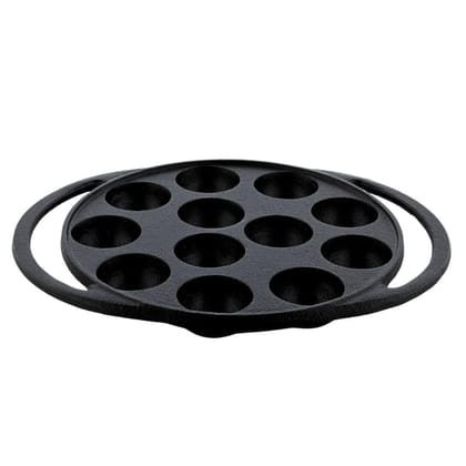 TRILONIUM Triple Seasoned Cast Iron Paddu | Paniyarakkal | Paniyaram Pan 12 Pits | 2 Kgs