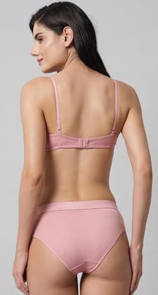 Women's Dusty Pink Cotton Blend Lightly Padded Bra & Panty Set - B Cup Padded