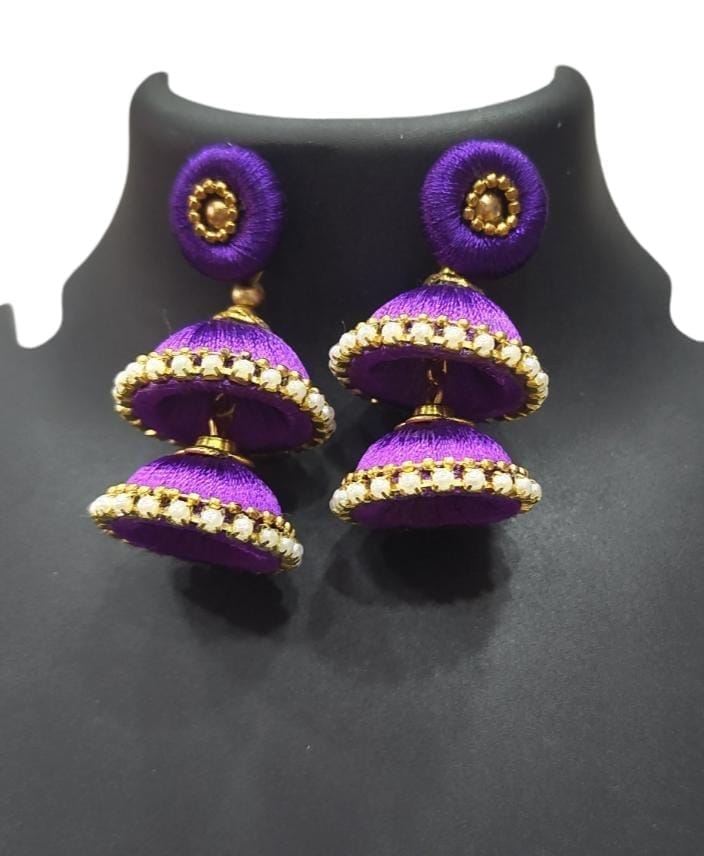 Title: Stunning Purple Silk Thread Jhumka Earrings with Pearl Accents for Women choice.