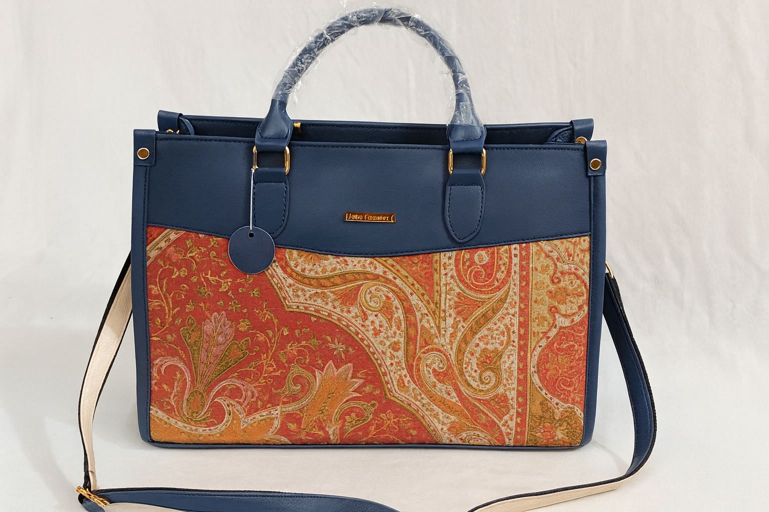 Stylish Women's Blue & Paisley Print Handbag with Detachable Strap