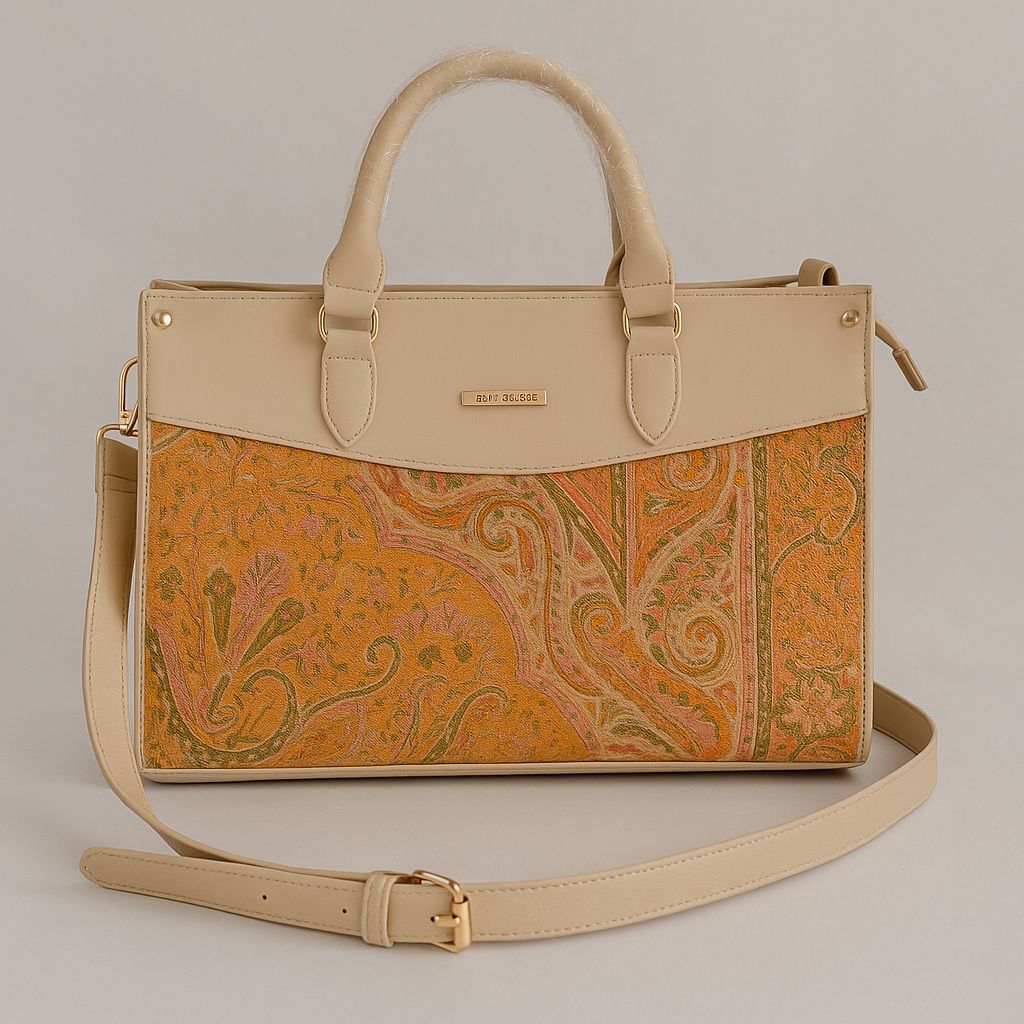 ADAN GOUSE Women's Beige & Orange Paisley Pattern Handbag