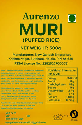 Aurenzo Muri Puffed Rice | Light & Crispy Indian Snack, 1000 gm