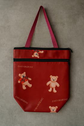 CHEYUBIANG Teddy Bear Print Red Zipper Tote Bag for Women