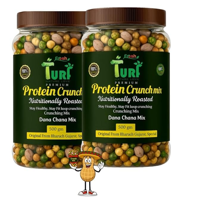 Turf Fresh Premium Jumbo Dana Chana Protein Crunch Mix | Bharuch Special Roasted Dana ChanaMix | High Protein Crunchy Mix Snack | Healthy & Tasty MixNamkeen | Power Packed Anytime Snack (Bahubali Energy Pack – 500g x 2 pack, Traditionally_Roasted_Mix)