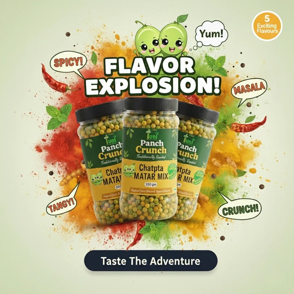 Turf Fresh Premium Panch Crunch MatarMix | Bharuch Special Roasted Five Floavours Chatpta PeasMix| High Panch Protein CrunchyMix Snack | Healthy & Tasty MixNamkeen | Power Packed Anytime Snack (Chatori Punch Pack - 250g)