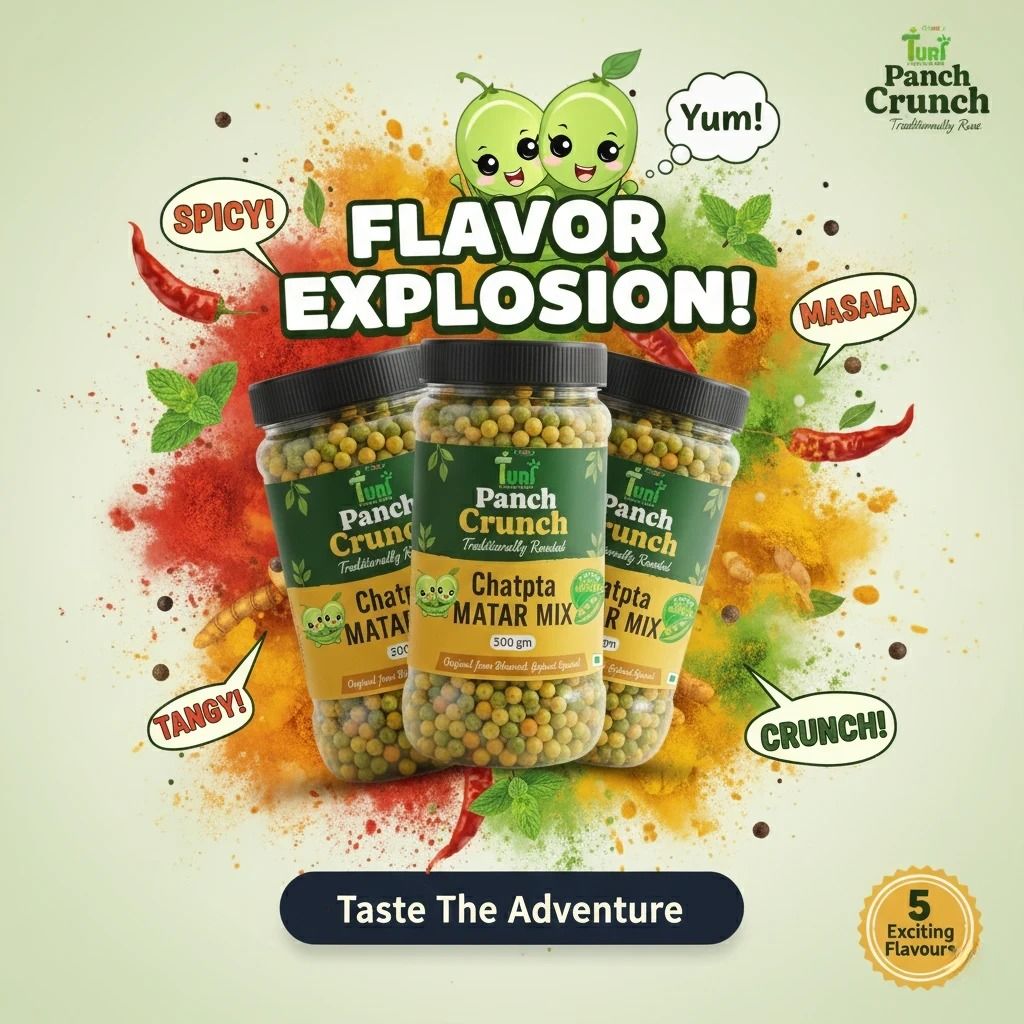 Turf Fresh Premium Panch Crunch MatarMix | Bharuch Special Roasted Five Floavours Chatpta PeasMix| High Panch Protein CrunchyMix Snack | Healthy & Tasty MixNamkeen | Power Packed Anytime Snack (Chatori Punch Pack - 250g)