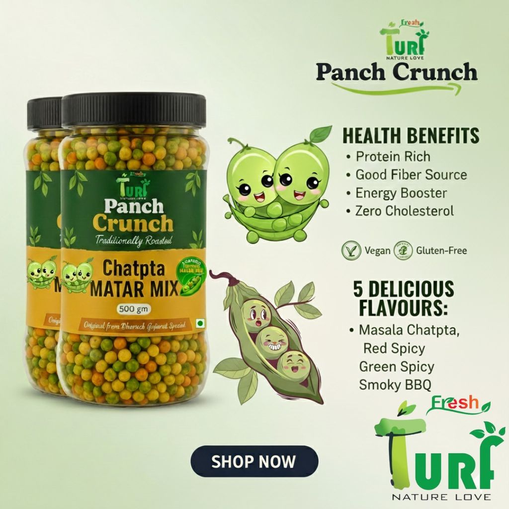 Turf Fresh Premium Panch Crunch MatarMix | Bharuch Special Roasted Five Floavours Chatpta PeasMix| High Panch Protein CrunchyMix Snack | Healthy & Tasty MixNamkeen | Power Packed Anytime Snack (Chatori Punch Pack - 250g)