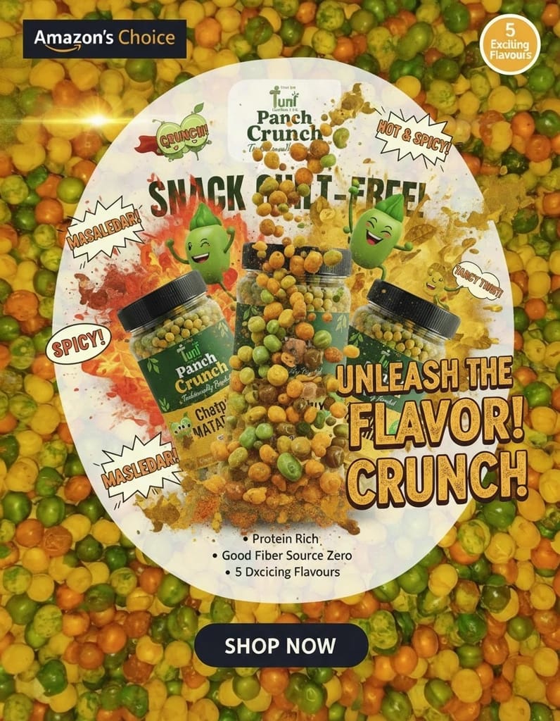 Turf Fresh Premium Panch Crunch MatarMix | Bharuch Special Roasted Five Floavours Chatpta PeasMix| High Panch Protein CrunchyMix Snack | Healthy & Tasty MixNamkeen | Power Packed Anytime Snack (Chatori Punch Pack - 250g)