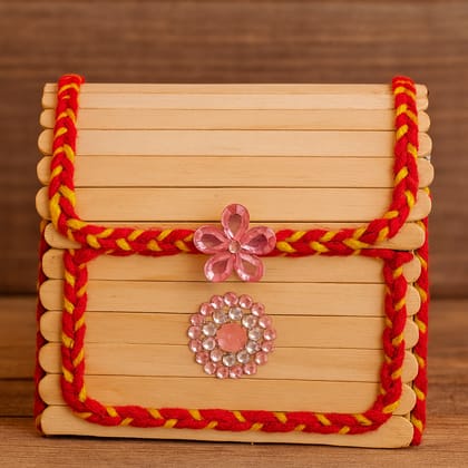Handcrafted Popsicle Stick Decorative Box with Floral Embellishments & Braided Trim Handcrafted Popsicle Stick Decorative Box with Floral Embellishments & Braided Trim