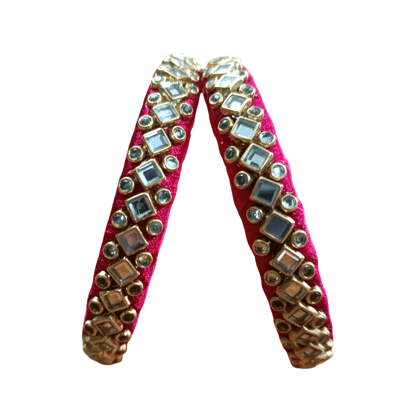 Elegant Fuchsia Thread Work Bangles with Mirror and Stone Embellishments (Pair) Elegant Fuchsia Thread Work Bangles with Mirror and Stone Embellishments (Pair)