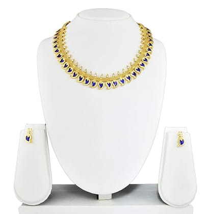 Non-Precious Metal Palakka Necklace Set for Women (Blue)