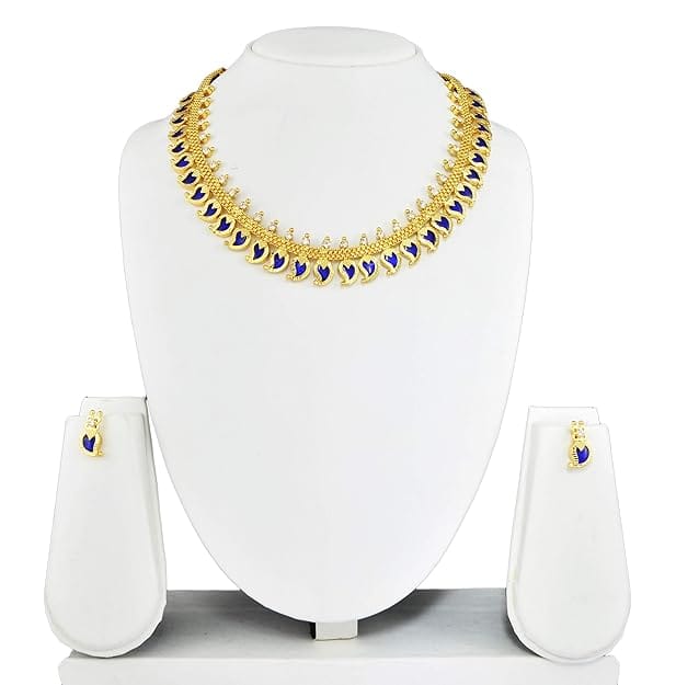 Non-Precious Metal Palakka Necklace Set for Women (Blue)