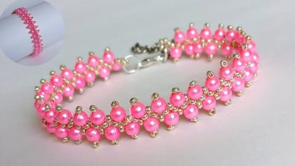 Elegant Pink Beaded Bracelet with Gold Accents for Women Elegant Pink Beaded Bracelet with Gold Accents for Women