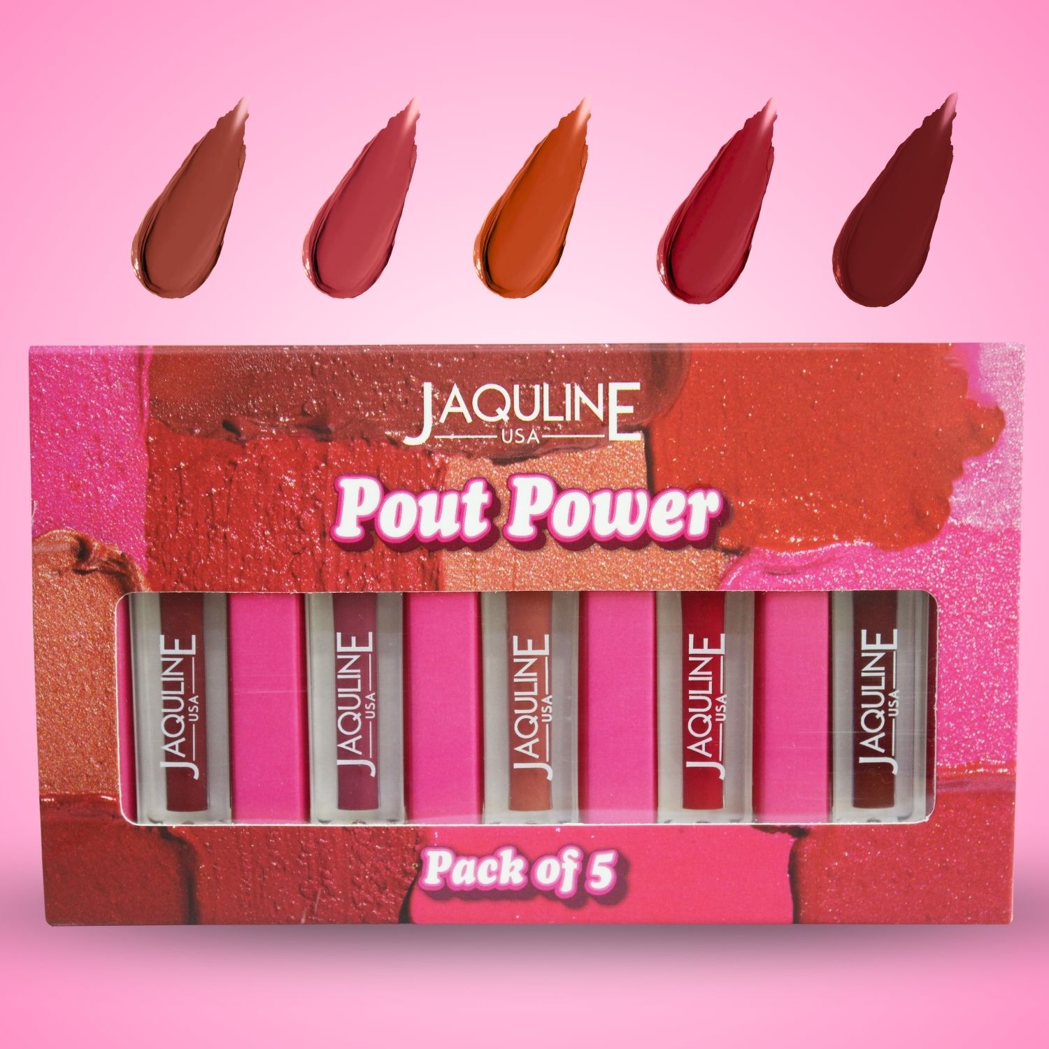 Jaquline USA Pout Power Set of 5 Liquid Lipstick  | Water Proof | Smudge Proof | Transfer Proof |Long Lasting | Hydrating & Lightweight| (5x1.25ml)