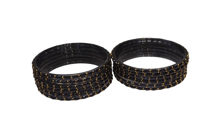 Stylish Black Glass Bangles with Gold Work for Women - Bangles & Bracelets | Buy online on ZillyBuy